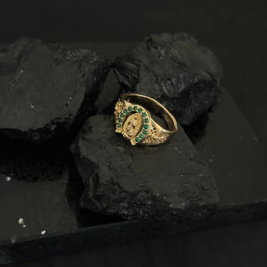 Anillo de Virgen Guadalupe Tallada Verde para Hombre + Envió Gratis