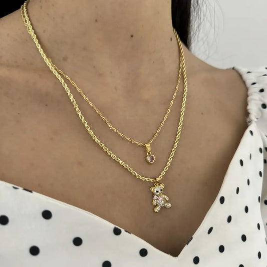 Conjunto De Dama Con Cadena De Tejido Lazo Y Tejido Singapur Con Dijes + Envío Gratis