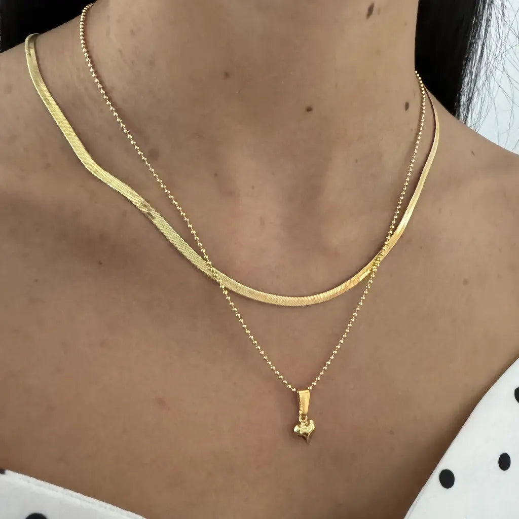 Conjunto De Dama Con Par de Cadenas De Tejido Serpiente Plana Y Militar Con Dije De Corazón + Envío Gratis