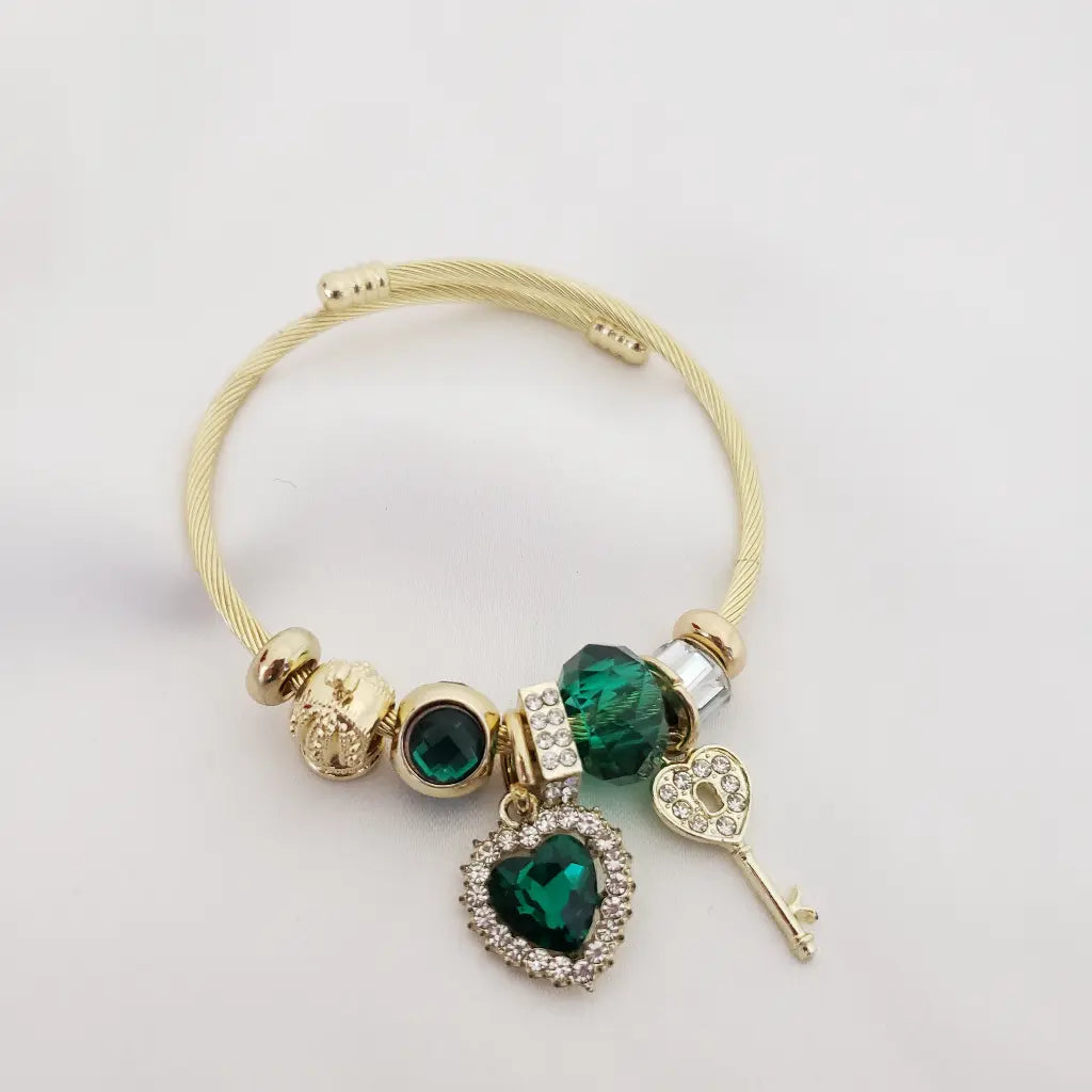 Pandora De Dama De Corazón Verde Y Llave