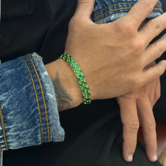 Pulsera Tenis Verde De Tres Carriles Para Caballero + Envío Gratis