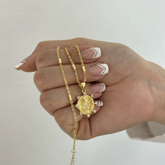 Cadena Para Dama Aros Con Cilindros de 50cm-2mm de Grosor + Dije de Obsequio De La Virgen Milagrosa + Envío Gratis